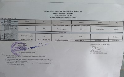 Jadwal Mata Pelajaran Pembelajaran Jarak Jauh/Daring siswa/siwi kelas VII, VIII, IX.