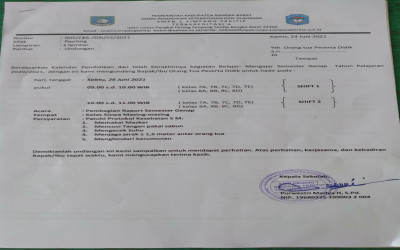 Undangan Pembagian Raport Semester Genap Tahun Pelajaran 2020/2021.